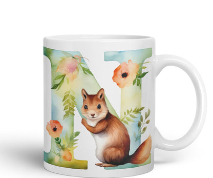 Letter N mug, Animals Alphabet Letter N Monogram animal for kids Ceramic Coloured Mug Cup for Tea Coffee Hot brew 330ml 11Oz Gift