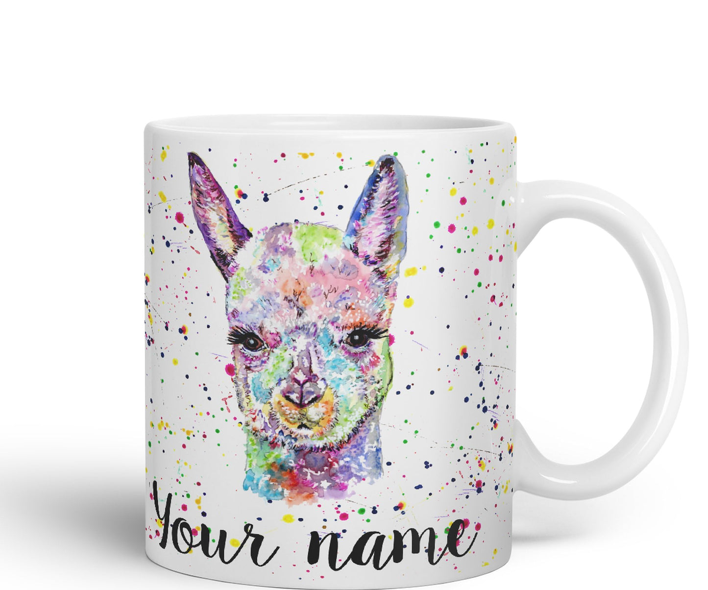 Vixar Personalised with Your Text Alpaca Llama Watercolour Art Coloured Ceramic Mug Cup Gift 330ml 11oz Custom Work Office Tea Coffee