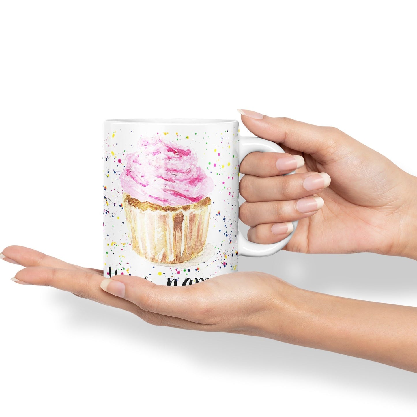 Vixar Personalised with Your Text Cupcake Cake Watercolour Art Coloured Ceramic Mug Cup Gift 330ml 11oz Custom Work Office Tea Coffee