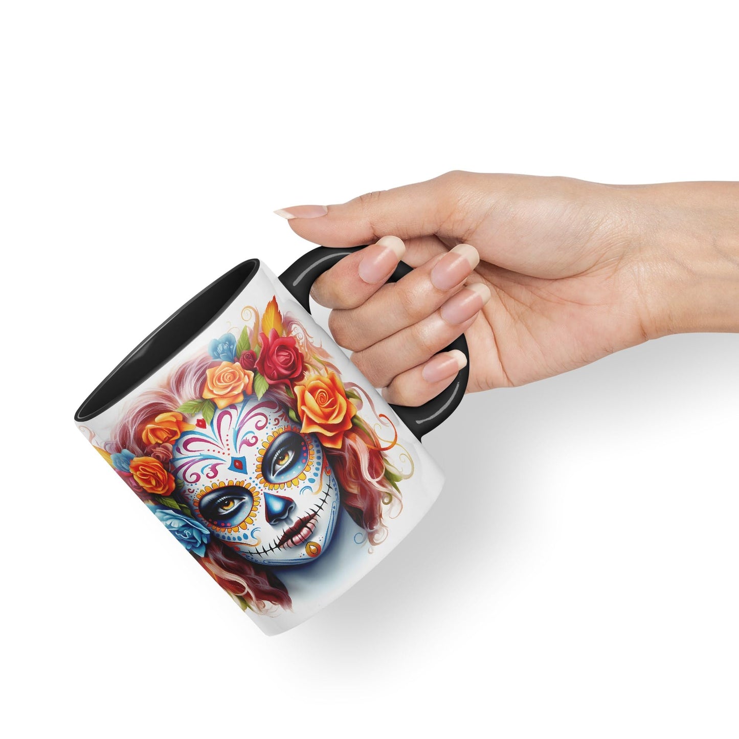 Sugar Skull and Roses Ceramic Coloured Mug Cup for Tea Coffee Hot Brew 330ml 11Oz Gift sk3