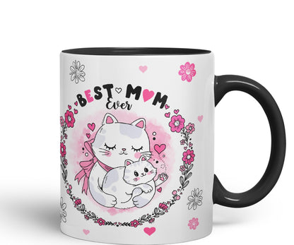 Vixar Best Mum Ever Cat with Kitten Ceramic Coloured Mug Cup Gift Tea Coffee Christmas Office Home