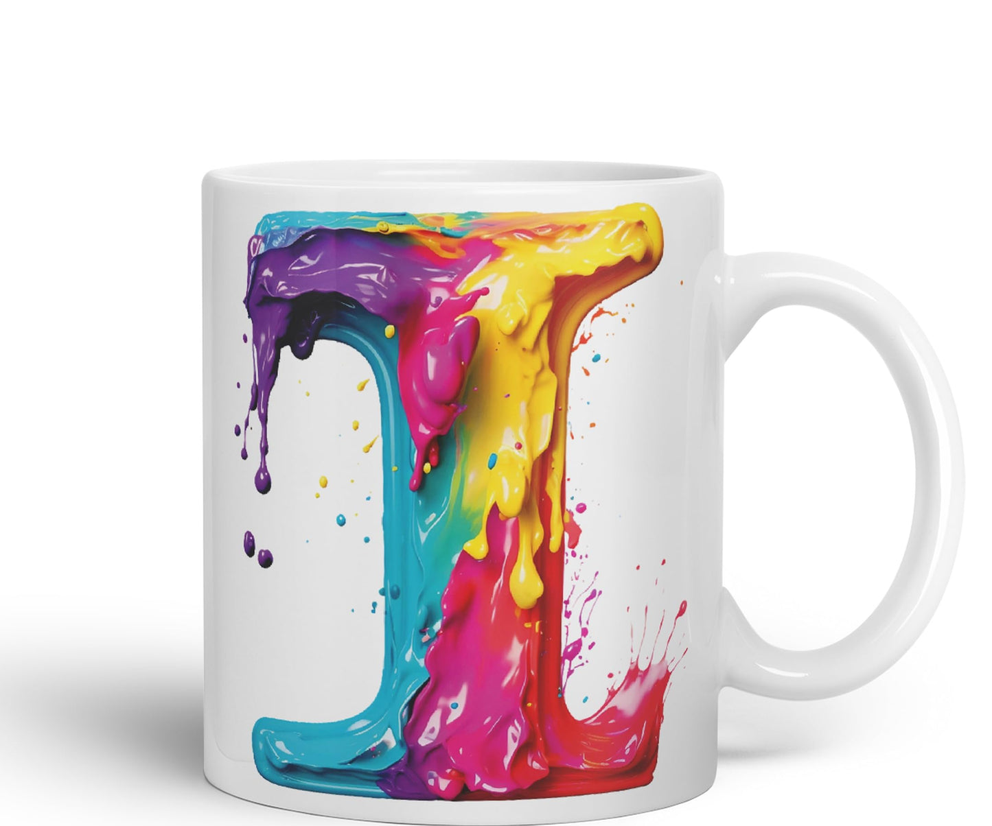 Letter I mug, Alphabet Letter I Monogram watercolour Ceramic Coloured Mug Cup for Tea Coffee Hot brew 330ml 11Oz Gift