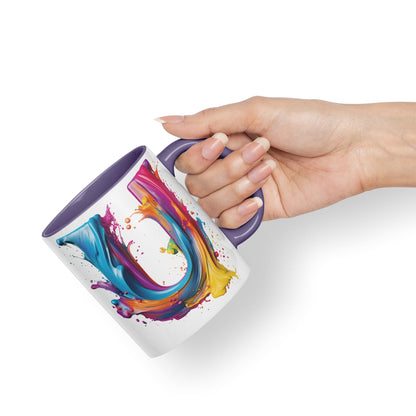Letter U mug, Alphabet Letter U Monogram watercolour Ceramic Coloured Mug Cup for Tea Coffee Hot brew 330ml 11Oz Gift