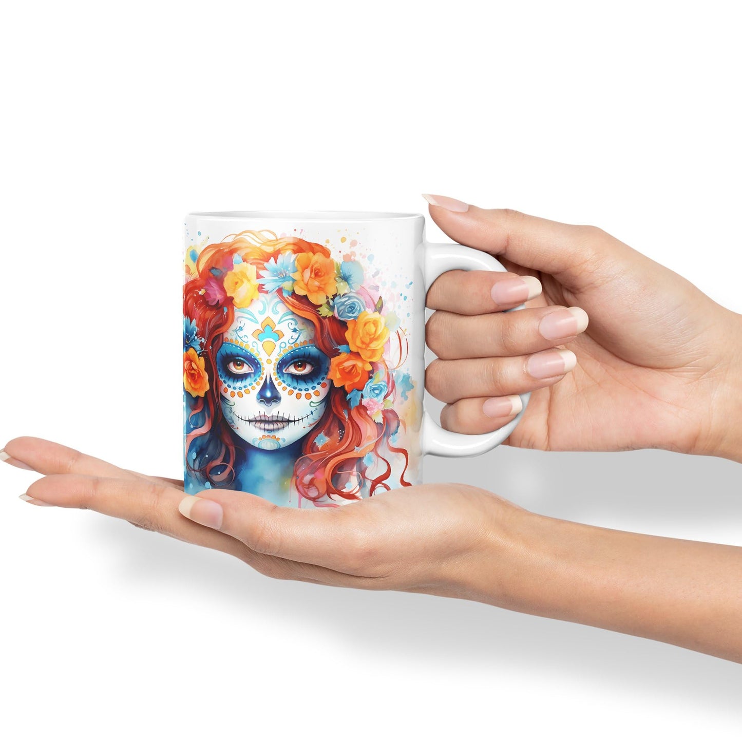 Sugar Skull and Roses Ceramic Coloured Mug Cup for Tea Coffee Hot Brew 330ml 11Oz Gift sk12