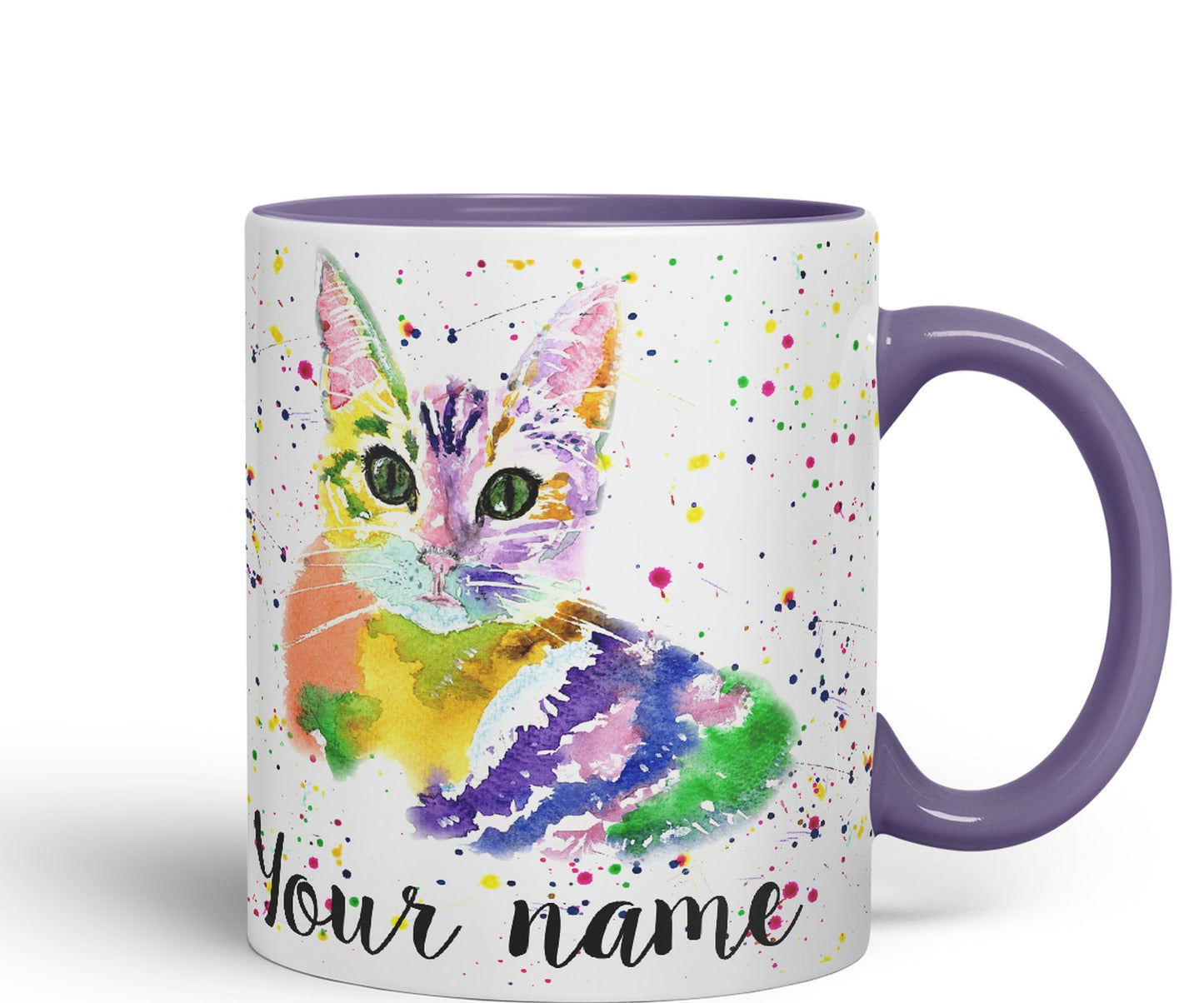 Vixar Personalised with Your Text Cat Kitten Feline Pet Animals Watercolour Art Coloured Ceramic Mug Cup Gift 330ml 11oz Custom Work Office Tea Coffee