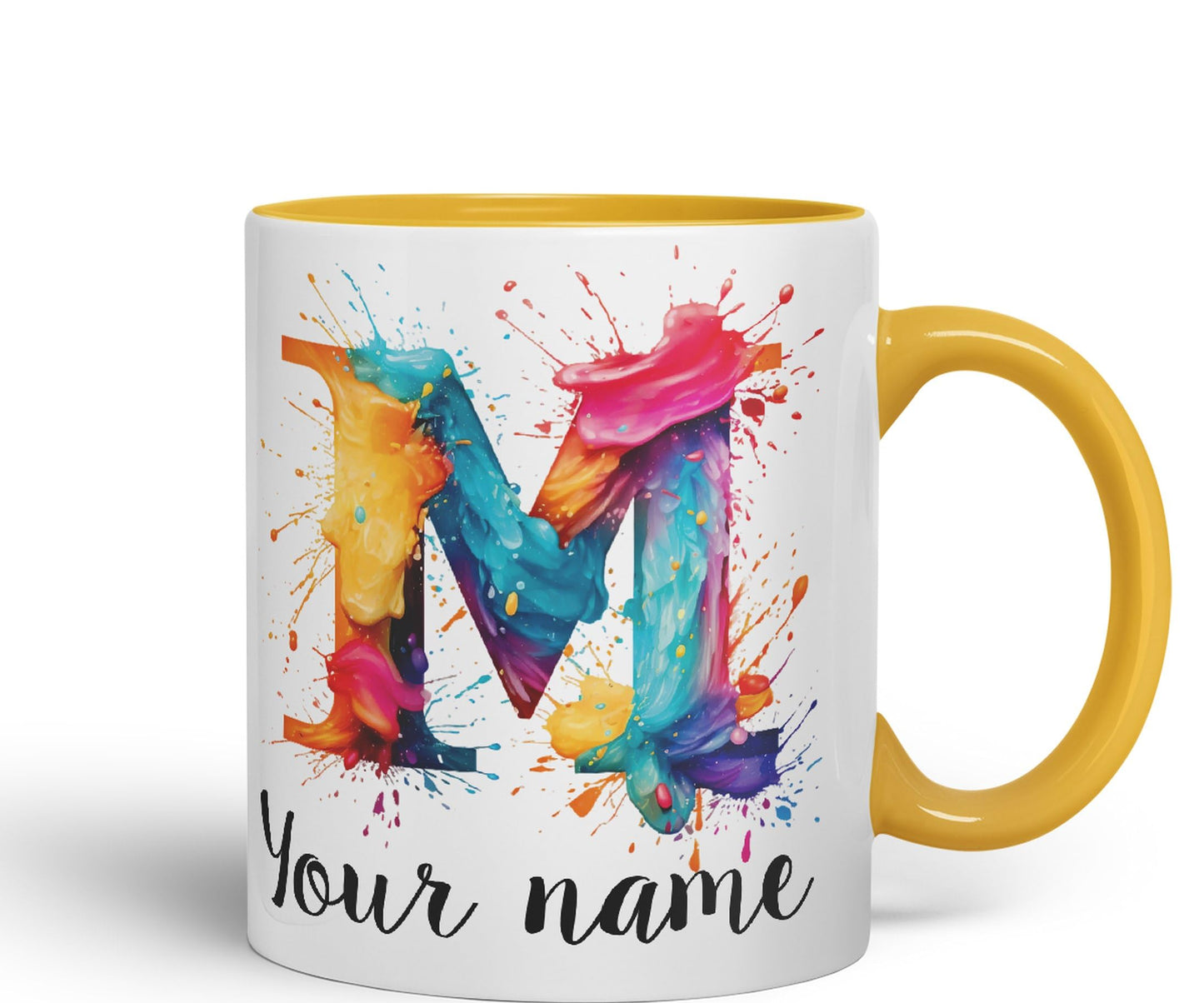 Personalised Letter M mug, Alphabet cusomized custom Letter M Monogram watercolour Ceramic Coloured Mug Cup for Tea Coffee Hot brew 330ml 11Oz Gift