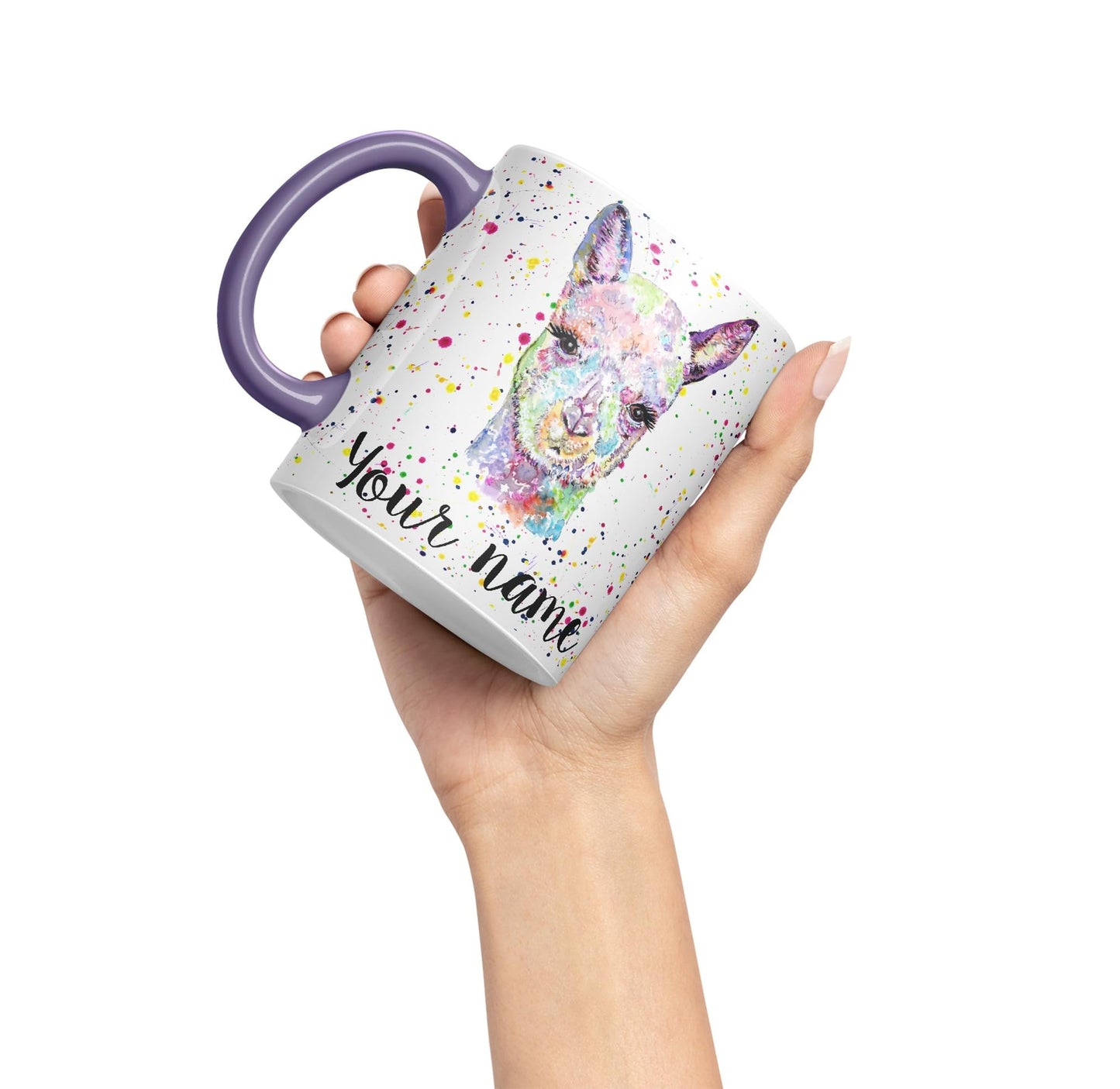 Vixar Personalised with Your Text Alpaca Llama Watercolour Art Coloured Ceramic Mug Cup Gift 330ml 11oz Custom Work Office Tea Coffee