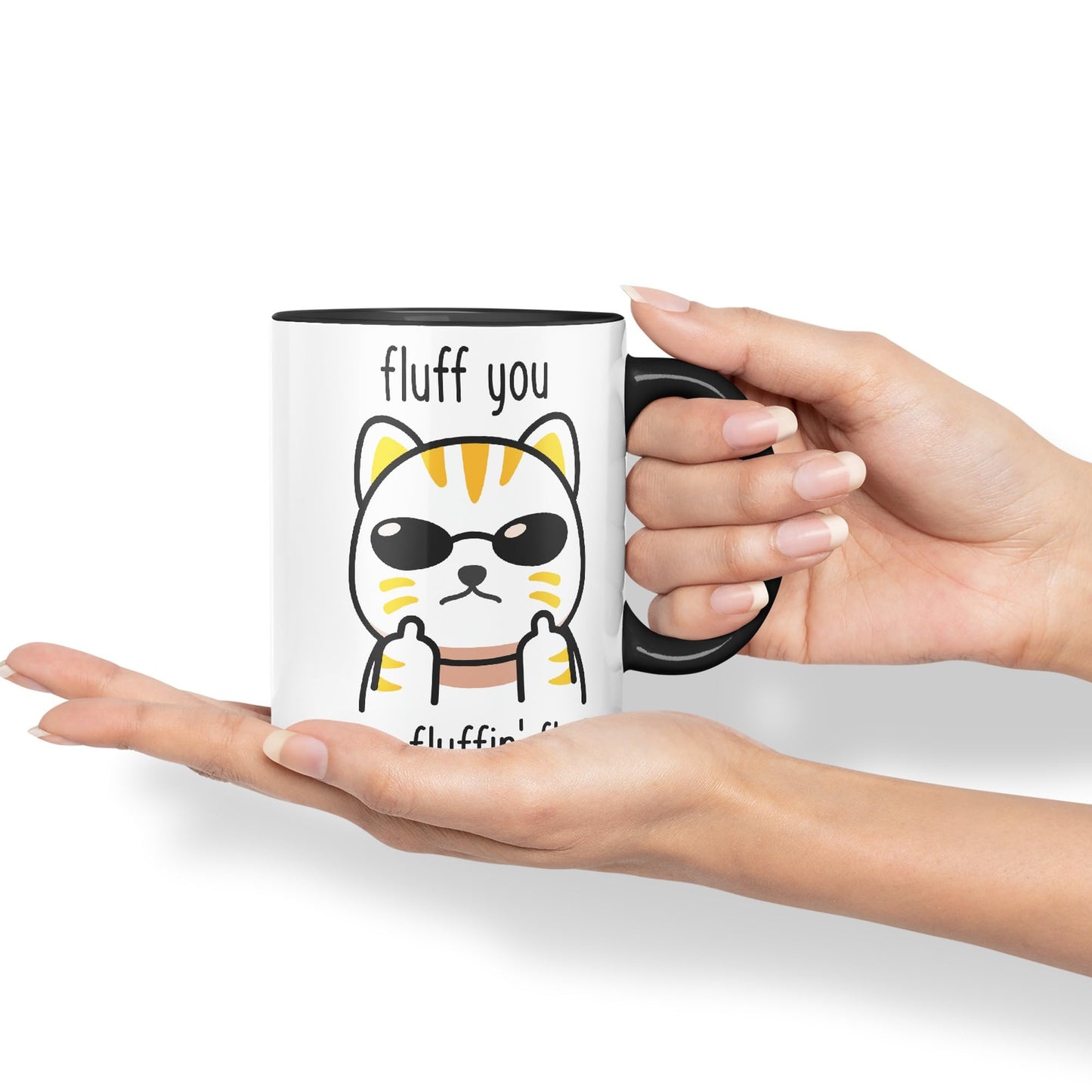 Vixar Fluff You Cat Joke Adult Ceramic Mug Coloured Mug Cup Gift Tea Coffee Christmas Office Home