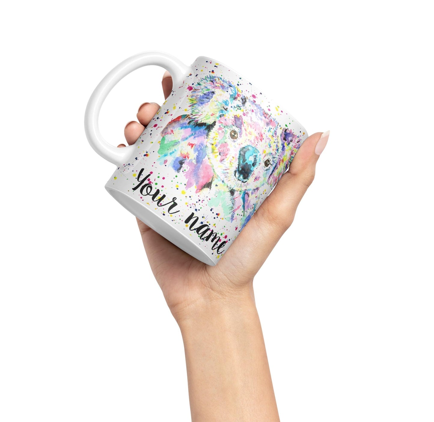 Vixar Personalised with Your Text Koala Bear Animals Watercolour Art Coloured Ceramic Mug Cup Gift 330ml 11oz Custom Work Office Tea Coffee