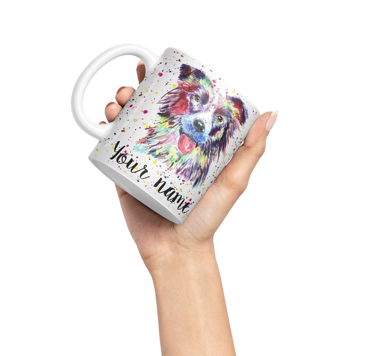 Vixar Personalised with Your Text Border Collie Dog Pet Animal Watercolour Art Coloured Ceramic Mug Cup Gift 330ml 11oz Custom Work Office Tea Coffee