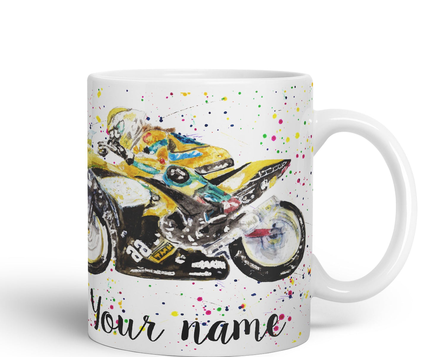 Vixar Personalised with Your Text Motorbike Motocycle Watercolour Art Coloured Ceramic Mug Cup Gift 330ml 11oz Custom Work Office Tea Coffee