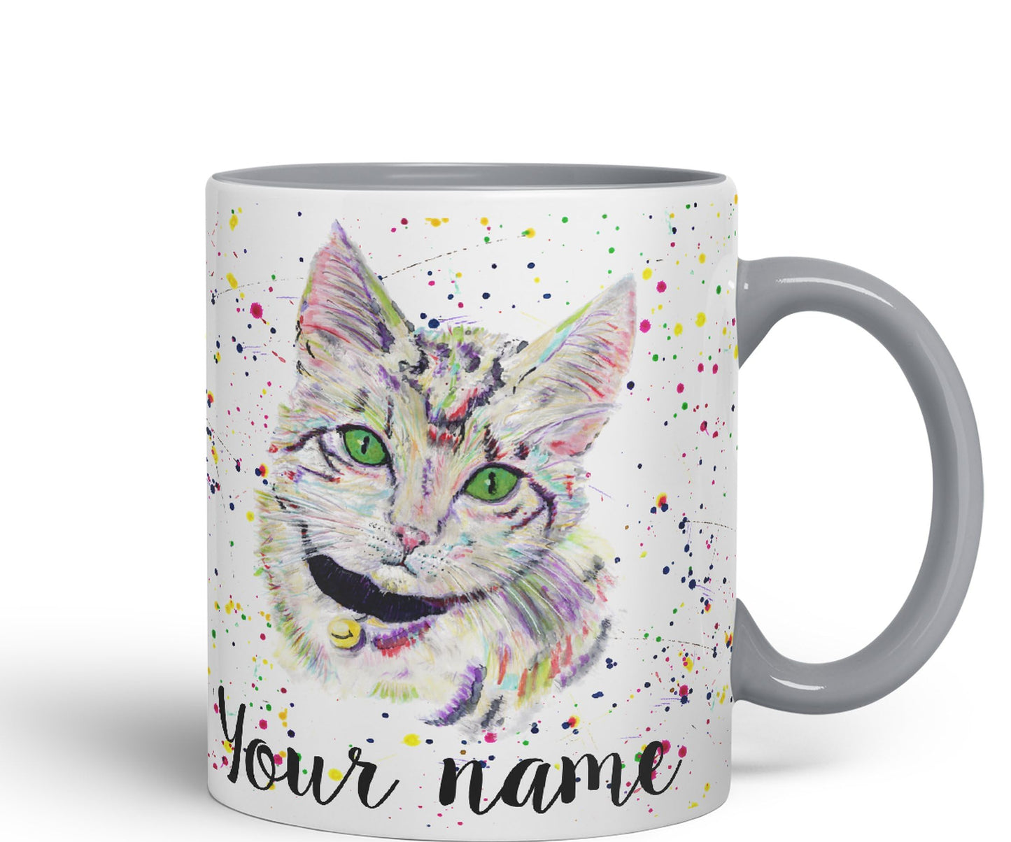 Vixar Personalised with Your Text Kitten Cat Feline Pet Animals Watercolour Art Coloured Ceramic Mug Cup Gift 330ml 11oz Custom Work Office Tea Coffee