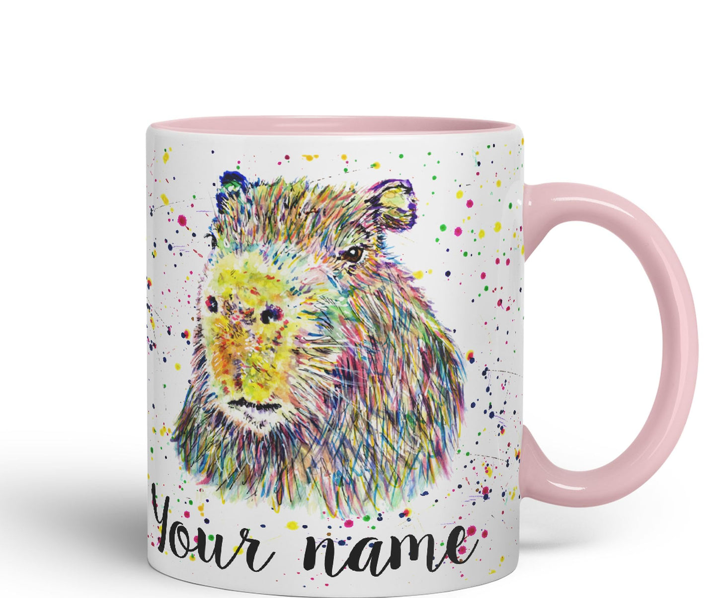 Vixar Personalised with Your Text Capybara Rodent Pet Watercolour Art Coloured Ceramic Mug Cup Gift 330ml 11oz Custom Work Office Tea Coffee