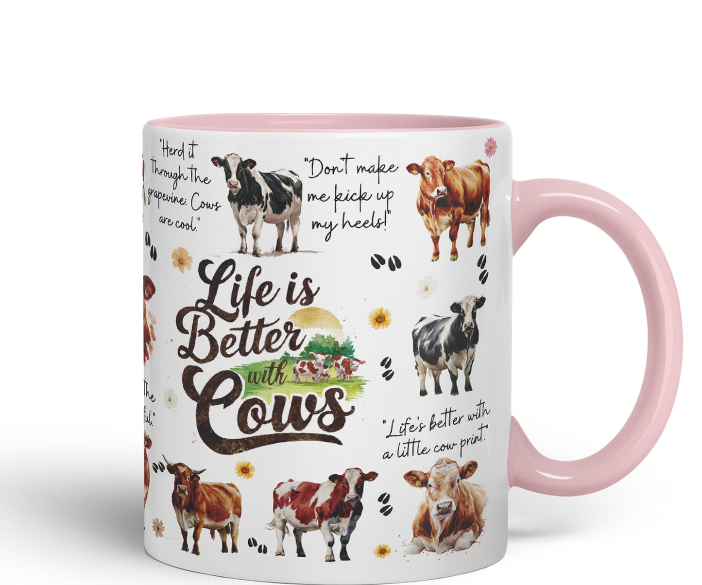 Life Better with Cows Joke sarkasm Sarcastic Ceramic Coloured Mug Cup for Tea Coffee Hot Brew 330ml 11Oz Gift