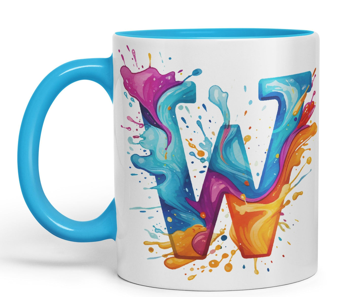 Letter W mug, Alphabet Letter W Monogram watercolour Ceramic Coloured Mug Cup for Tea Coffee Hot brew 330ml 11Oz Gift