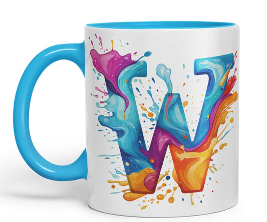 Letter W mug, Alphabet Letter W Monogram watercolour Ceramic Coloured Mug Cup for Tea Coffee Hot brew 330ml 11Oz Gift