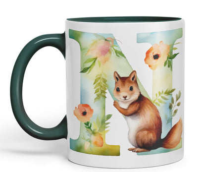 Letter N mug, Animals Alphabet Letter N Monogram animal for kids Ceramic Coloured Mug Cup for Tea Coffee Hot brew 330ml 11Oz Gift