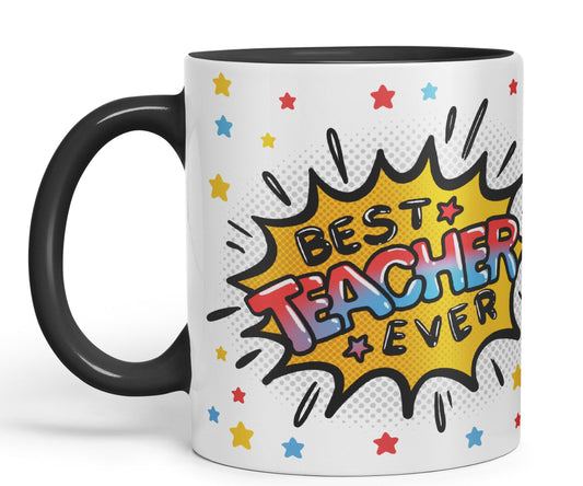 Vixar Best Teacher Ever, Ceramic 330 ml 11oz Coloured Mug Cup, Teacher Gift from Kids, School Gift, end of Year for Coffee Tea (T3)