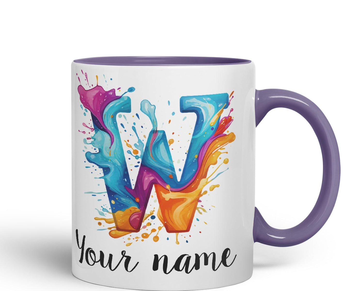 Personalised Letter W mug, Alphabet cusomized custom Letter W Monogram watercolour Ceramic Coloured Mug Cup for Tea Coffee Hot brew 330ml 11Oz Gift