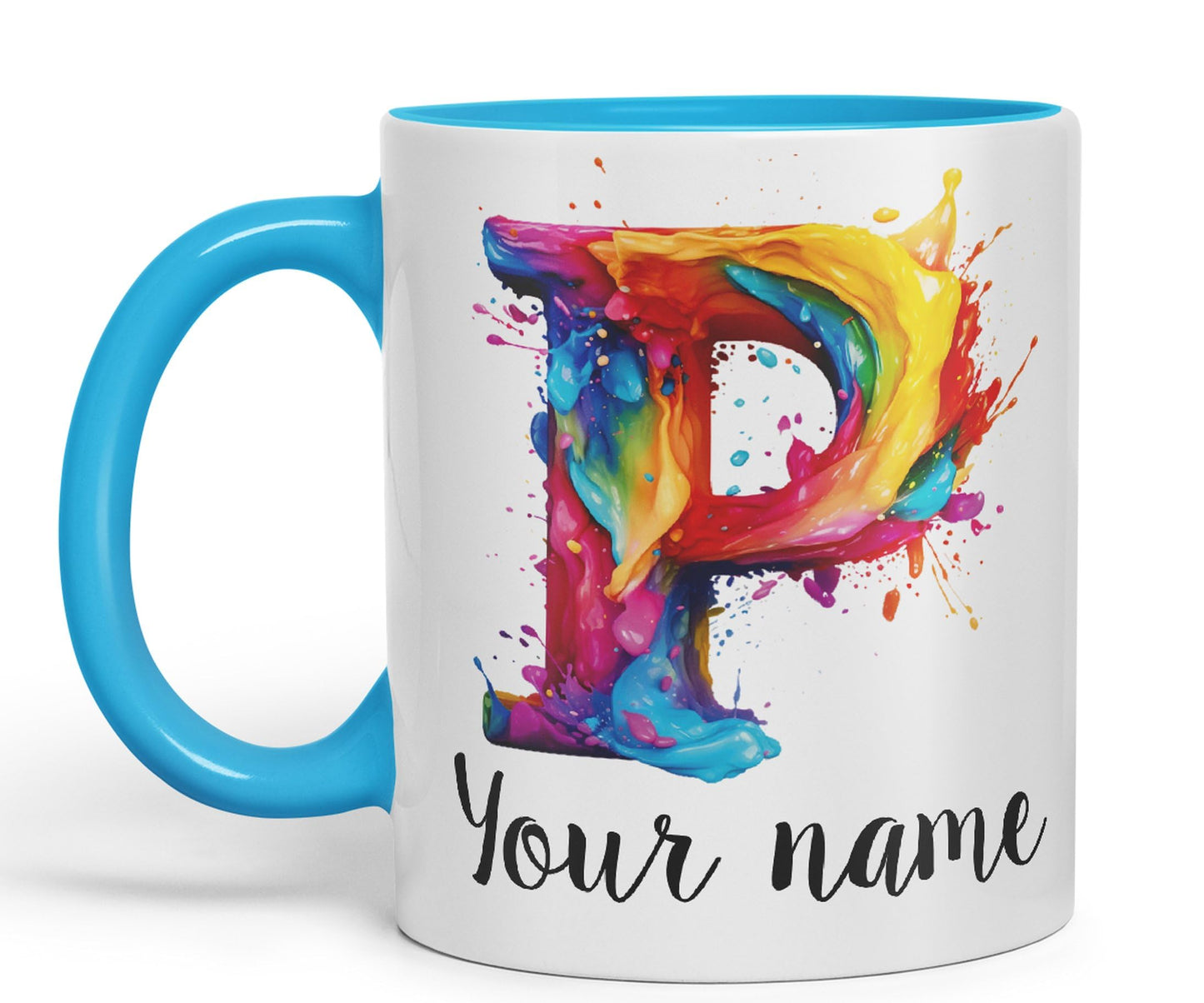 Personalised Letter P mug, Alphabet cusomized custom Letter P Monogram watercolour Ceramic Coloured Mug Cup for Tea Coffee Hot brew 330ml 11Oz Gift