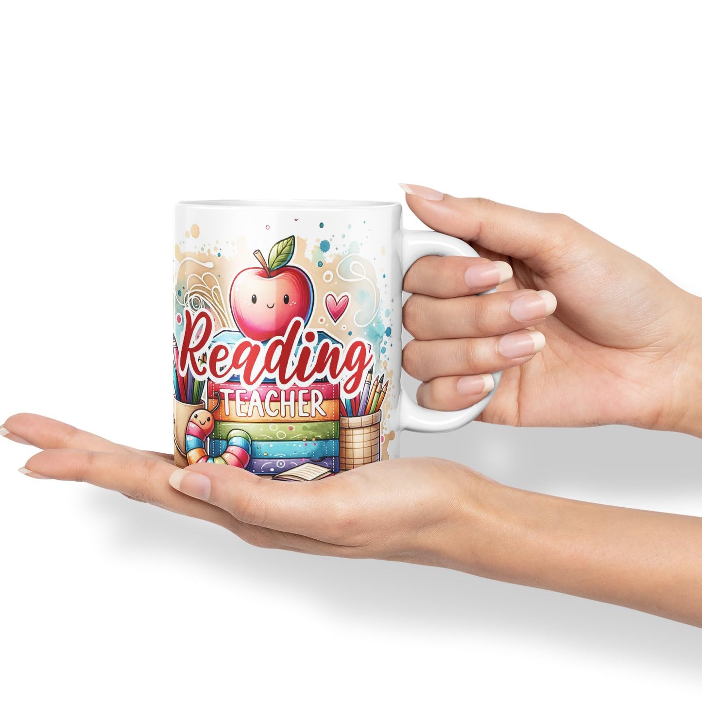 Vixar Reading Teacher Mug Thank You, End of School Gift Ceramic Coloured Mug Cup for Tea Coffee Hot Brew 330ml 11Oz Gift