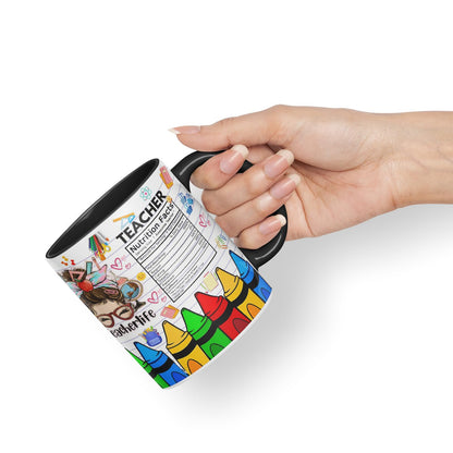 Vixar Teacher Nutrition Facts #teacherlife Mug Thank You, End of School Gift Ceramic Coloured Mug Cup for Tea Coffee Hot Brew 330ml 11Oz Gift TF1