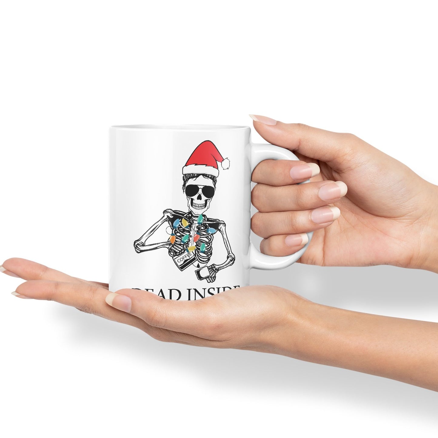 Dead Inside but Coffeinated Christmas Skull Sarcastic Joke Ceramic Coloured Mug Cup for Tea Coffee Hot Brew 330ml 11Oz