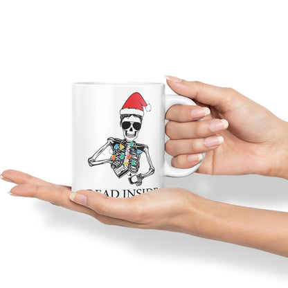 Dead Inside but Coffeinated Christmas Skull Sarcastic Joke Ceramic Coloured Mug Cup for Tea Coffee Hot Brew 330ml 11Oz