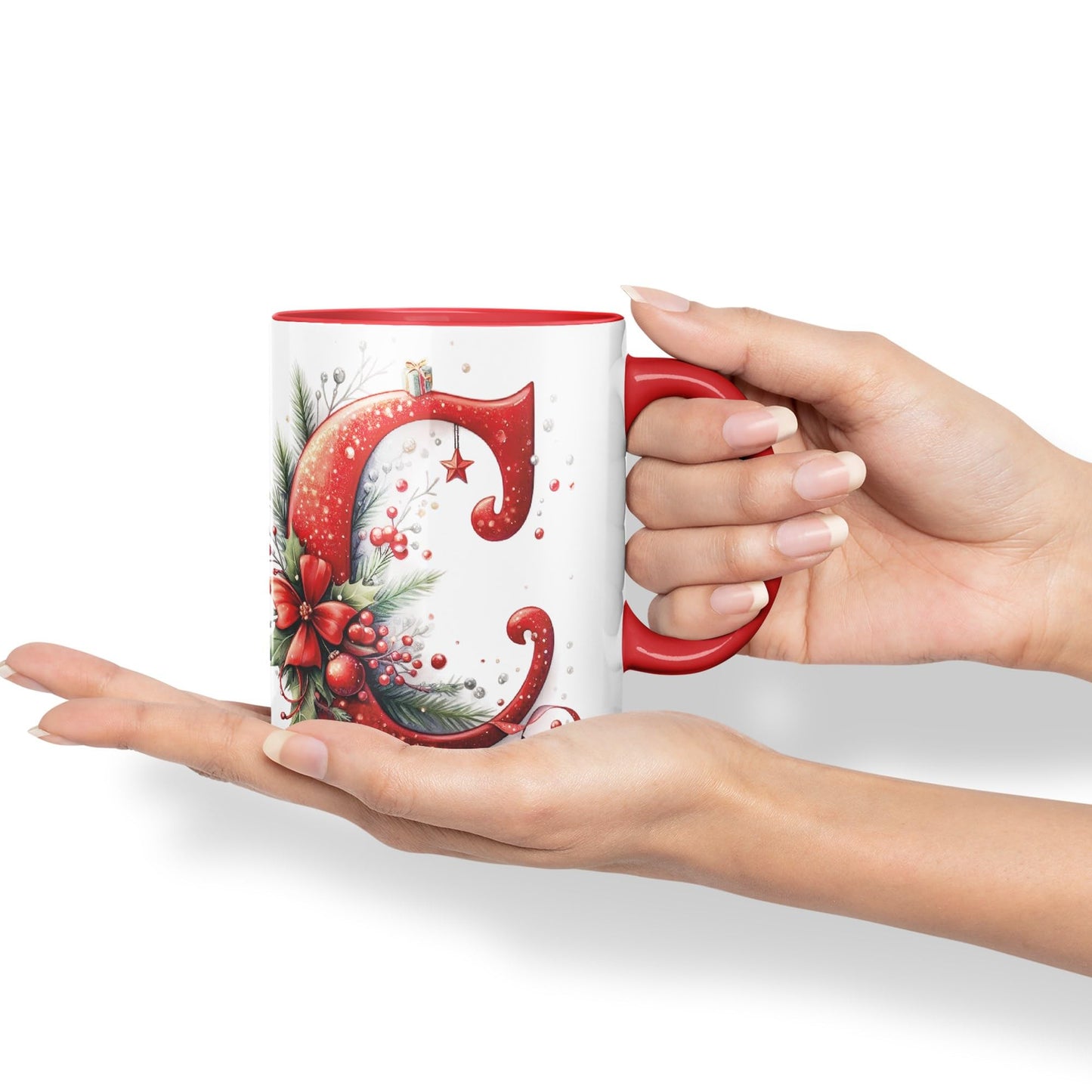 Red Letter ChristmasDesigns Alphabet Monogram Lettersjoke sarkasm Sarcastic Ceramic Coloured Mug Cup for Tea Coffee Hot Brew 330ml 11Oz Gift