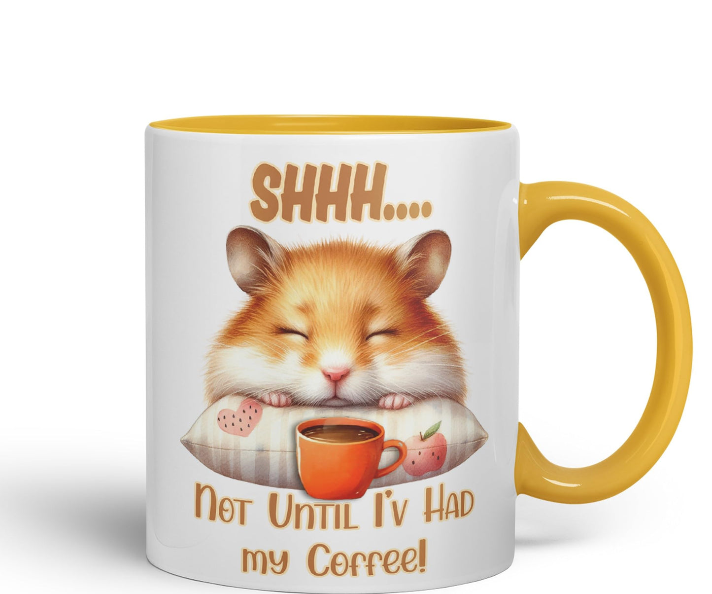 Shhh.. Not Until I'v Had My Coffee Hamster Joke sarkasm Sarcastic Ceramic Coloured Mug Cup for Tea Coffee Hot Brew 330ml 11Oz Gift