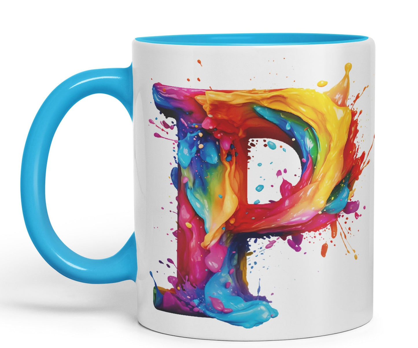 Letter P mug, Alphabet Letter P Monogram watercolour Ceramic Coloured Mug Cup for Tea Coffee Hot brew 330ml 11Oz Gift