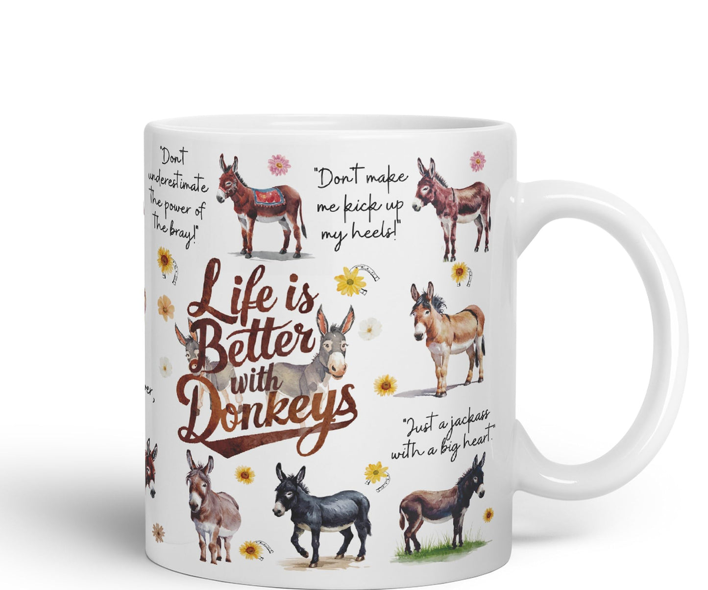 Life Better with Donkeys Joke sarkasm Sarcastic Ceramic Coloured Mug Cup for Tea Coffee Hot Brew 330ml 11Oz Gift