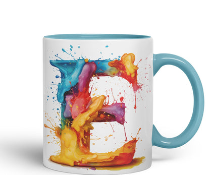 Letter E mug, Alphabet Letter E Monogram watercolour Ceramic Coloured Mug Cup for Tea Coffee Hot brew 330ml 11Oz Gift