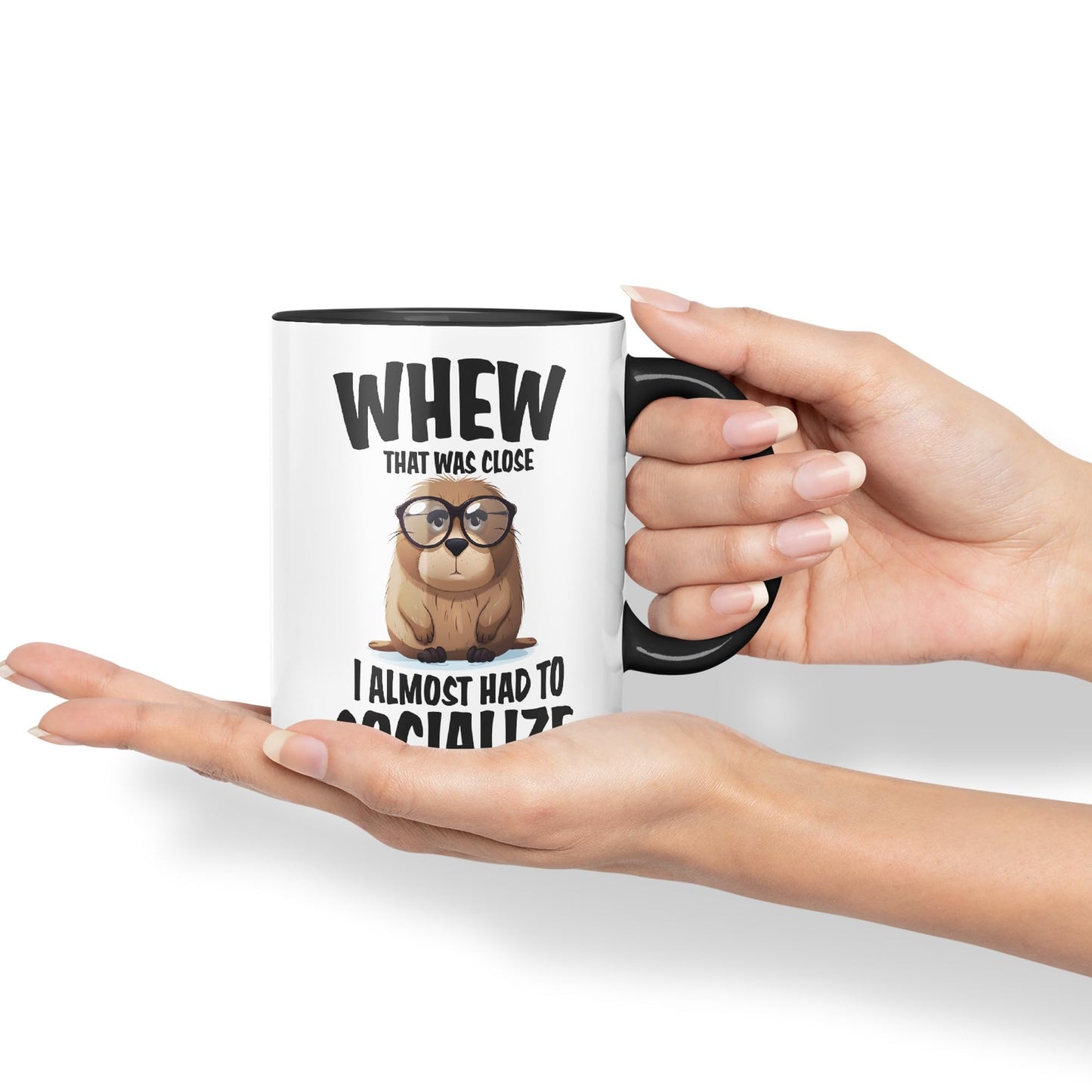 Whew That was Close A Almost had to Socialize Joke sarkasm Sarcastic Ceramic Coloured Mug Cup for Tea Coffee Hot Brew 330ml 11Oz Gift