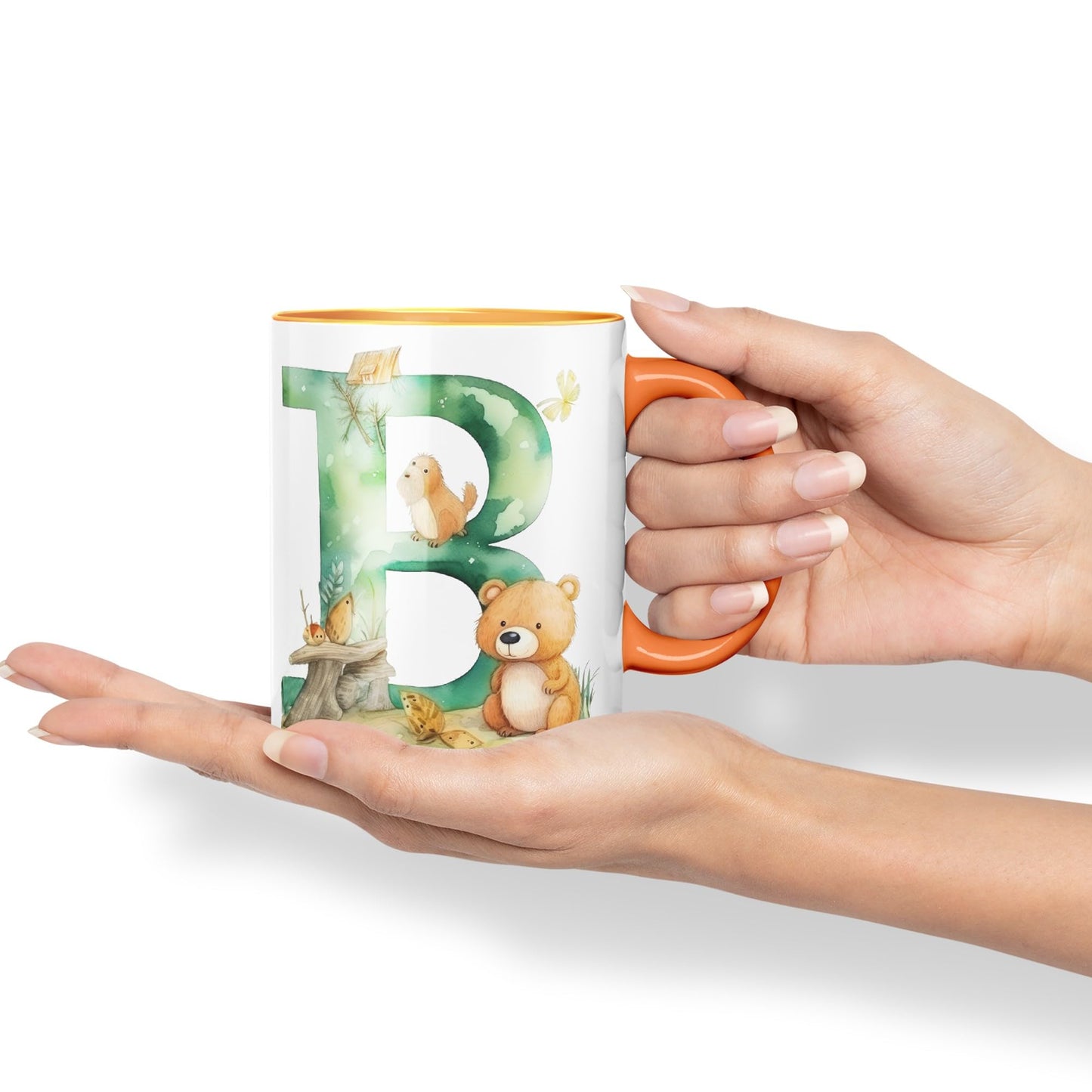 Letter B mug, Animals Alphabet Letter B Monogram animal for kids Ceramic Coloured Mug Cup for Tea Coffee Hot brew 330ml 11Oz Gift
