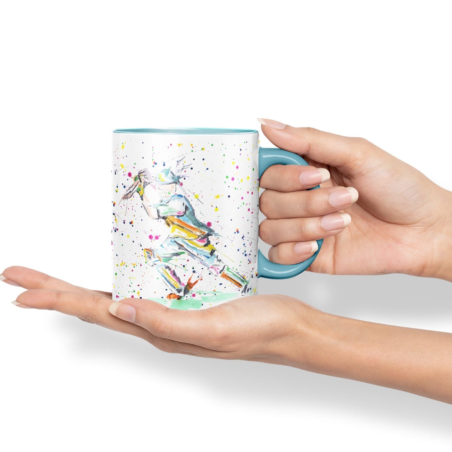 Cricket Sport Sportsmen Watercolour Ceramic Coloured Mug Cup for Tea Coffee Hot brew 330ml 11Oz Gift