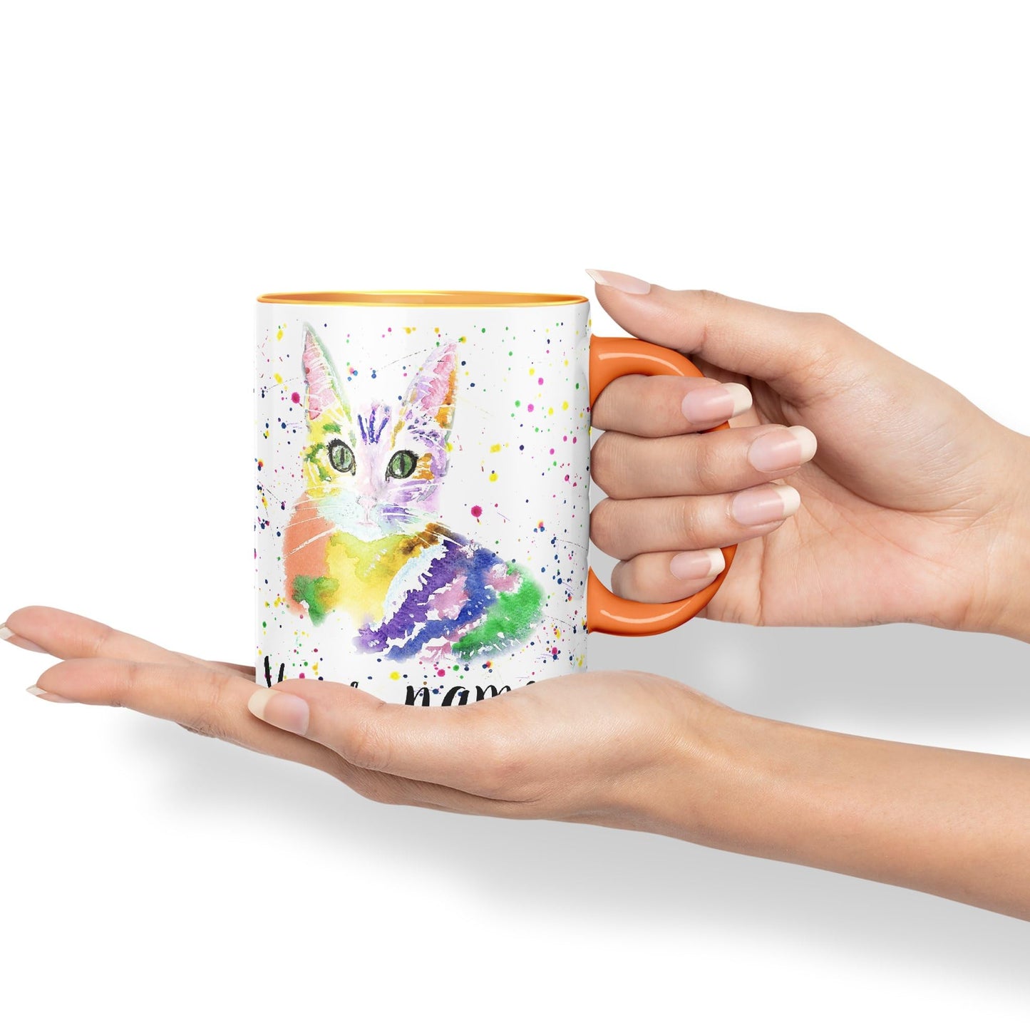 Vixar Personalised with Your Text Cat Kitten Feline Pet Animals Watercolour Art Coloured Ceramic Mug Cup Gift 330ml 11oz Custom Work Office Tea Coffee