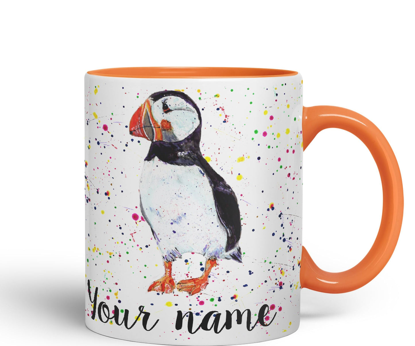 Vixar Personalised with Your Text Puffin Bird Animals Watercolour Art Coloured Ceramic Mug Cup Gift 330ml 11oz Custom Work Office Tea Coffee (O2)