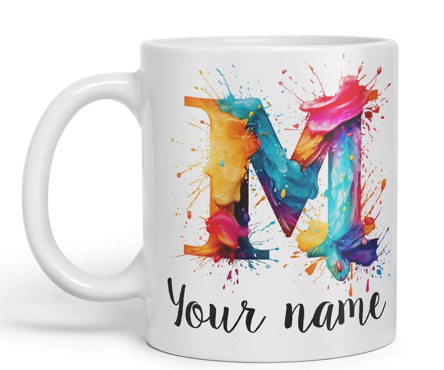 Personalised Letter M mug, Alphabet cusomized custom Letter M Monogram watercolour Ceramic Coloured Mug Cup for Tea Coffee Hot brew 330ml 11Oz Gift