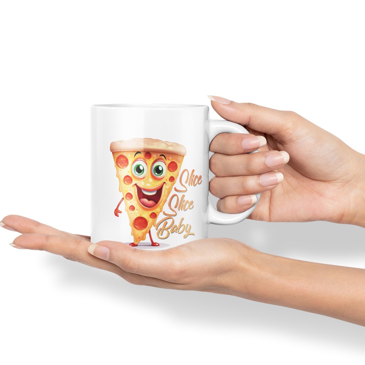 Slice Slice Baby Pizza Joke sarkasm Sarcastic Ceramic Coloured Mug Cup for Tea Coffee Hot Brew 330ml 11Oz Gift