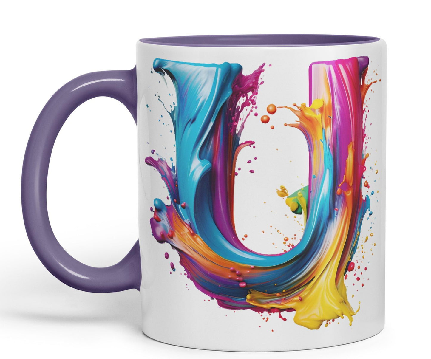 Letter U mug, Alphabet Letter U Monogram watercolour Ceramic Coloured Mug Cup for Tea Coffee Hot brew 330ml 11Oz Gift