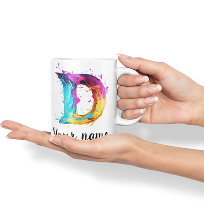 Personalised Letter D mug, Alphabet cusomized custom your Letter D Monogram watercolour Ceramic Coloured Mug Cup for Tea Coffee Hot brew 330ml 11Oz Gift