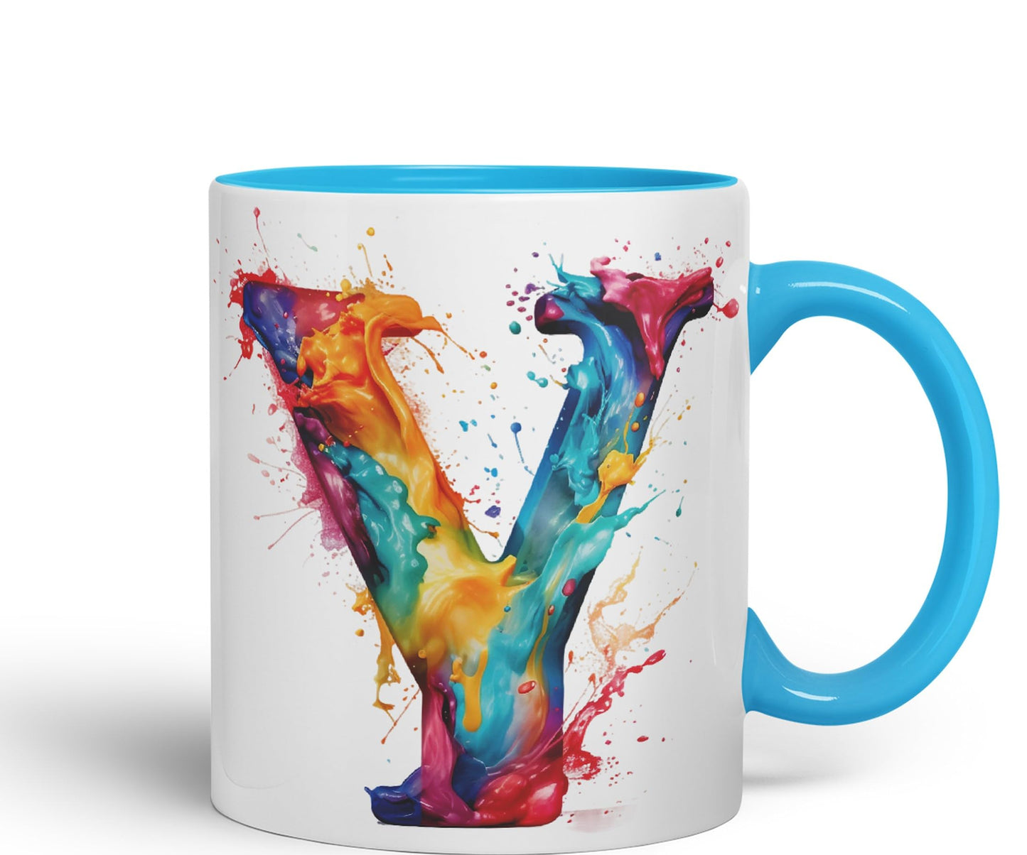 Letter Y mug, Alphabet Letter R Monogram watercolour Ceramic Coloured Mug Cup for Tea Coffee Hot brew 330ml 11Oz Gift