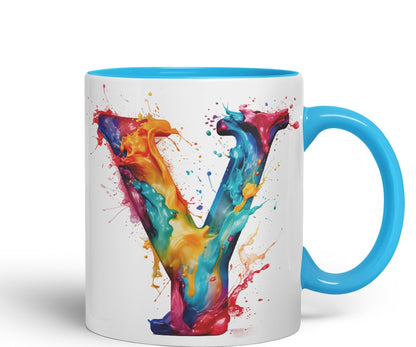 Letter Y mug, Alphabet Letter R Monogram watercolour Ceramic Coloured Mug Cup for Tea Coffee Hot brew 330ml 11Oz Gift