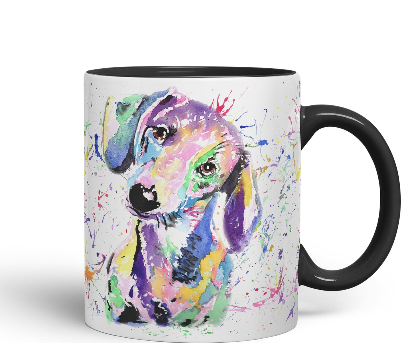 Vixar Dachshund Dog Sausage Wiener Badger Pet Watercolour Rainbow Art Ceramic 330 ml Coloured Mug Cup Gift Birthday Work Office Christmas Tea Coffee