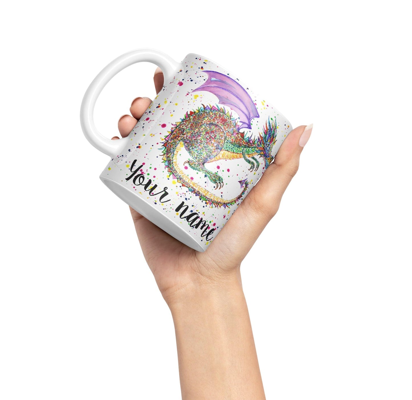 Personalised with Your Text Mythical Dragon Lizard Reptile Watercolour Art Coloured Ceramic Mug Cup Gift 330ml 11oz Custom Work Office Tea Coffee