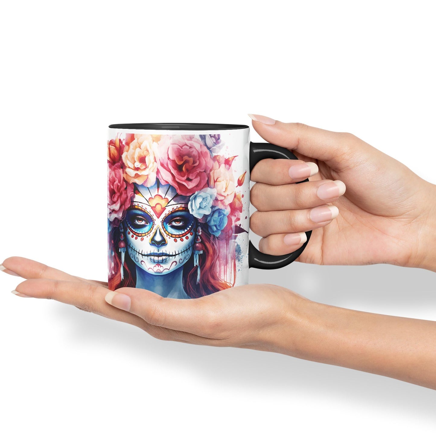 Sugar Skull and Roses Ceramic Coloured Mug Cup for Tea Coffee Hot Brew 330ml 11Oz Gift sk1