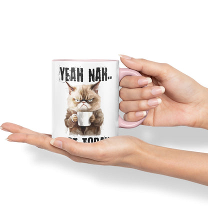 Yeah Nah.. Not Today, Cat Gift Sarcastic Joke Ceramic Coloured Mug Cup for Tea Coffee Hot Brew 330ml 11Oz