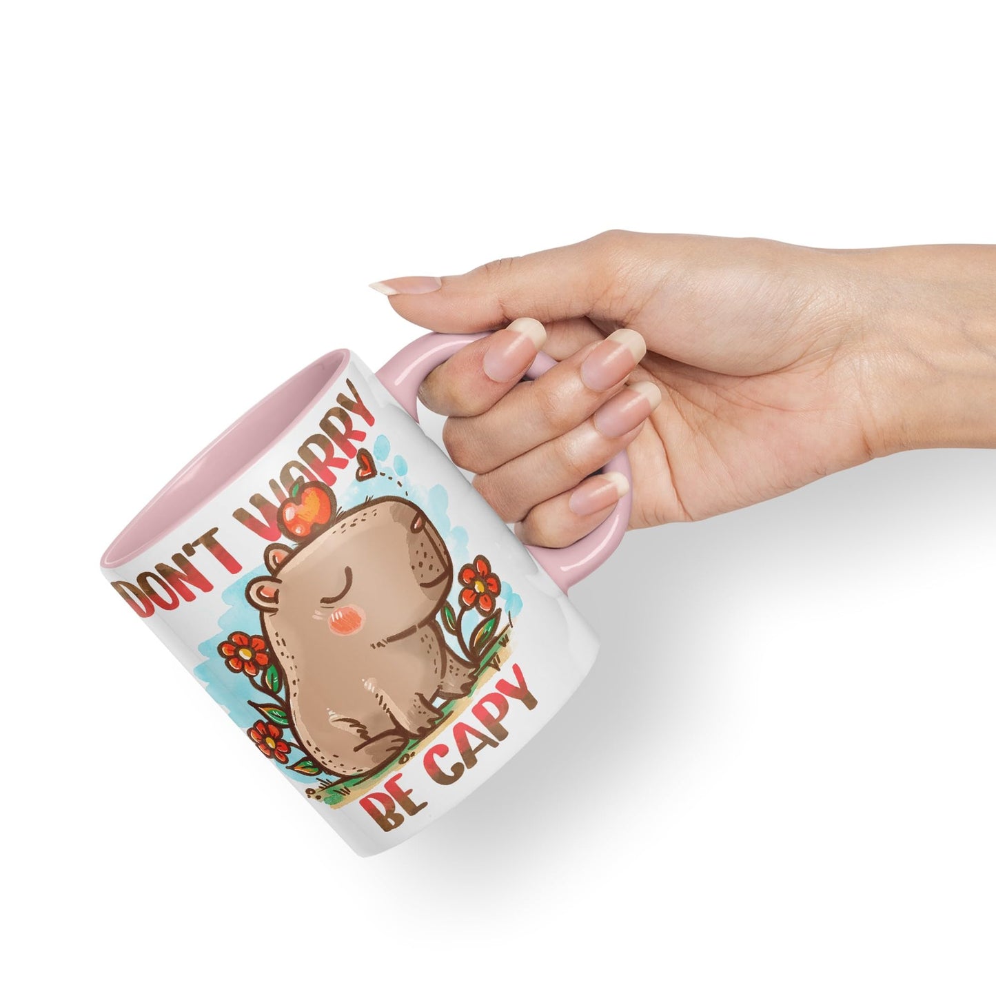 Vixar Capybara Don't Worry Be Capy Kawaii Joke Coloured Ceramic Mug Cup Gift 330ml 11oz Work Office Tea Coffee