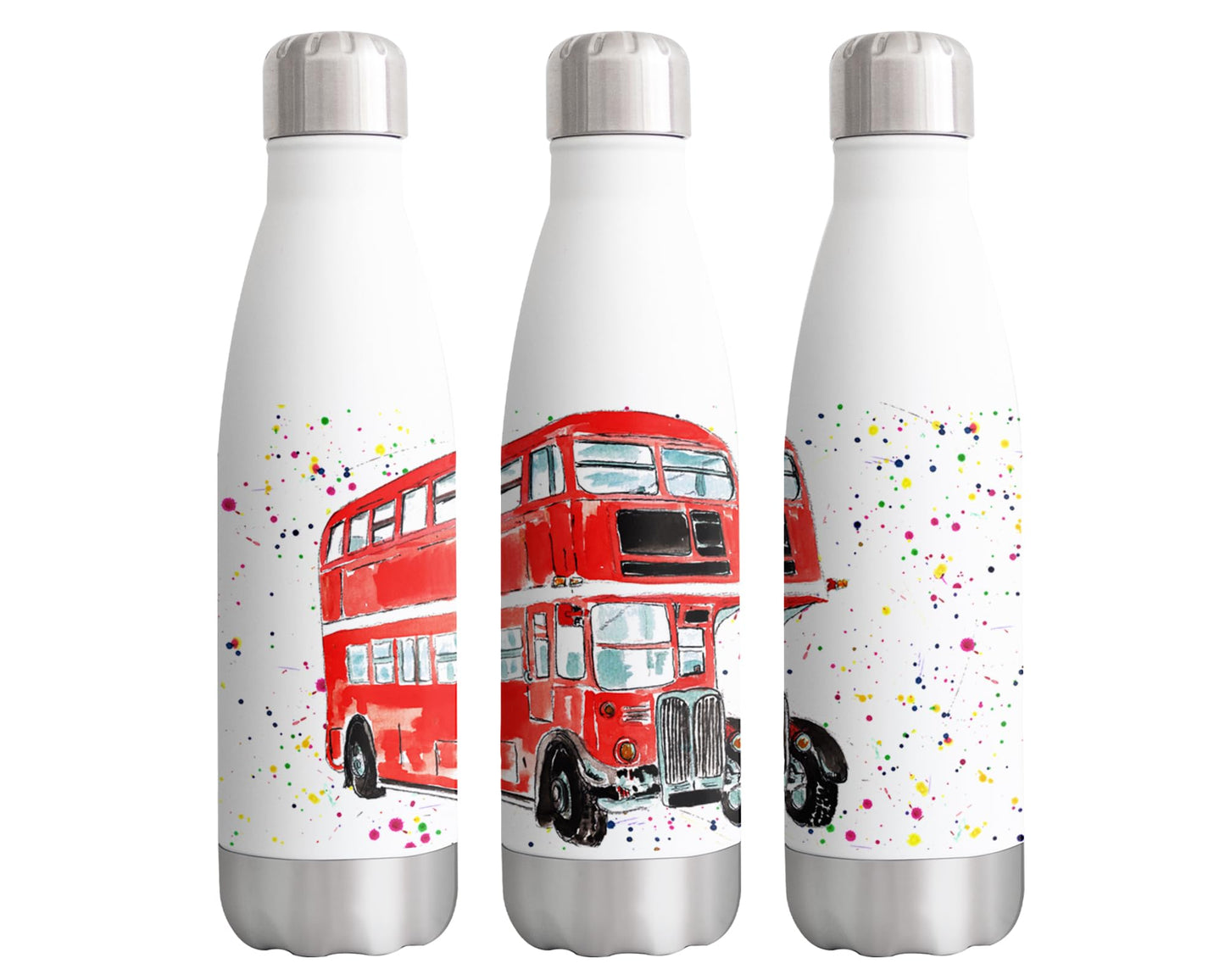 Vixar Bus Red London busses Watercolour Bottle double Wall insulated Stainless steel sport Drinks 500ml